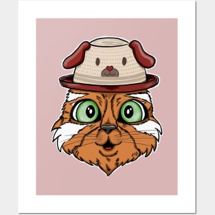 Cat with dog hat Posters and Art